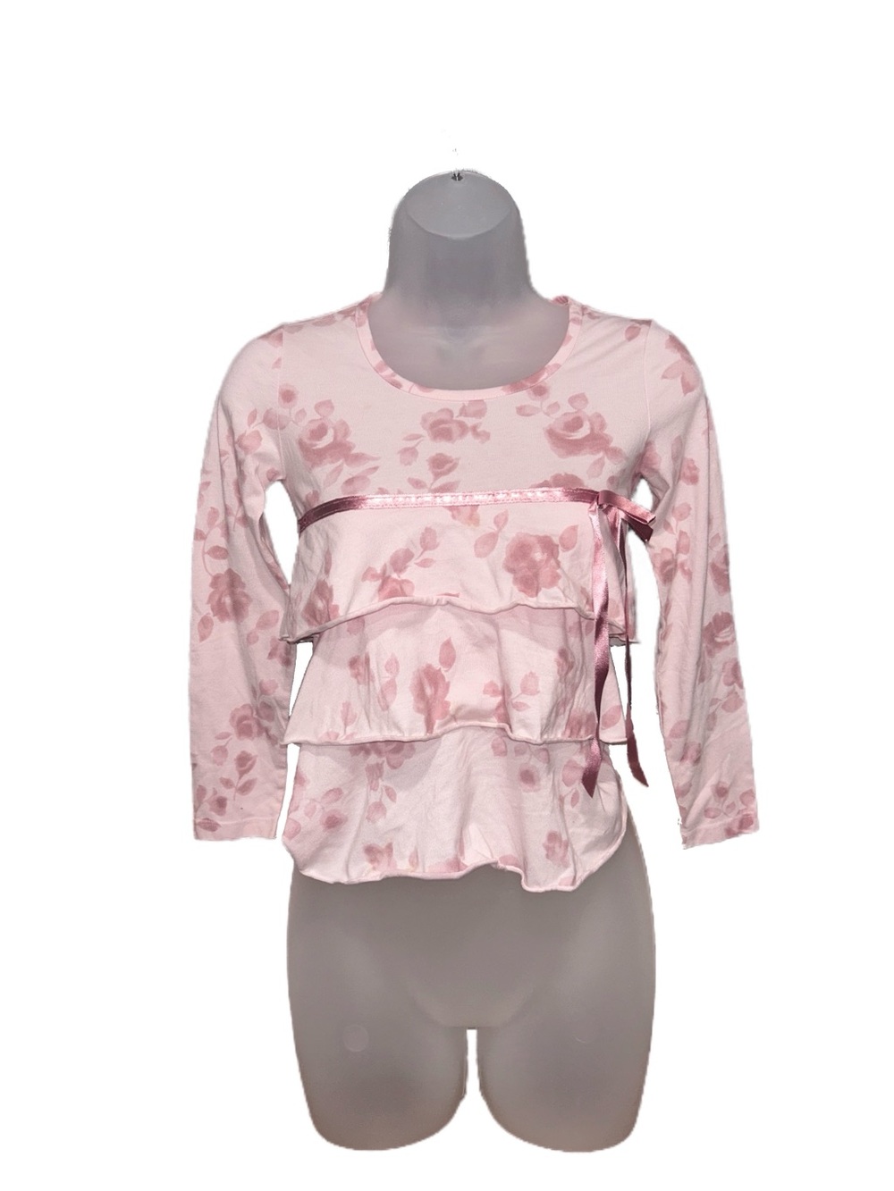 Limited Too Pink Floral Tiered Ruffle Top with Satin Tie